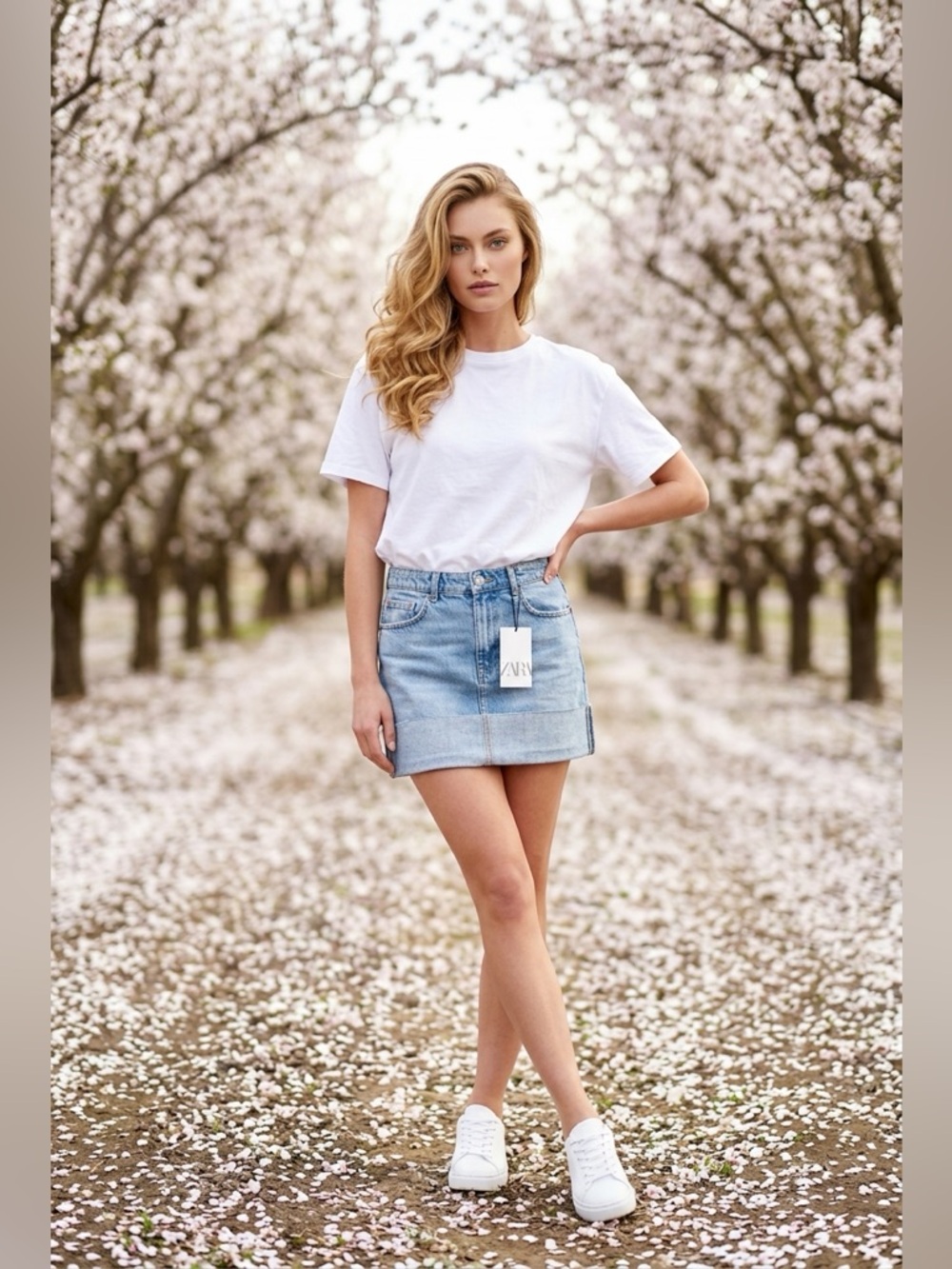 ZARA Two-Tone Light and Medium Blue Denim Mini Skirt